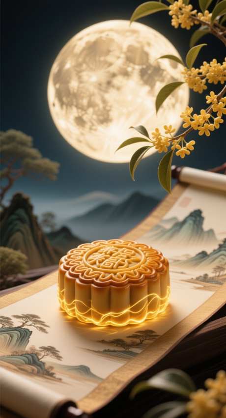 桂花卷轴月饼_AI图片下载_采样_752X1392像素-月亮,国风,中秋-作品编号:2025091510117748-志͵设ˇ网
