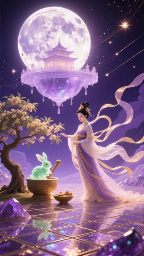 中秋节神话月宫_AI图片下载_dpmpp_2m采样_720X1280像素-月宫,玉兔,嫦娥-作品编号:2025091513077600-志ˆ设·网