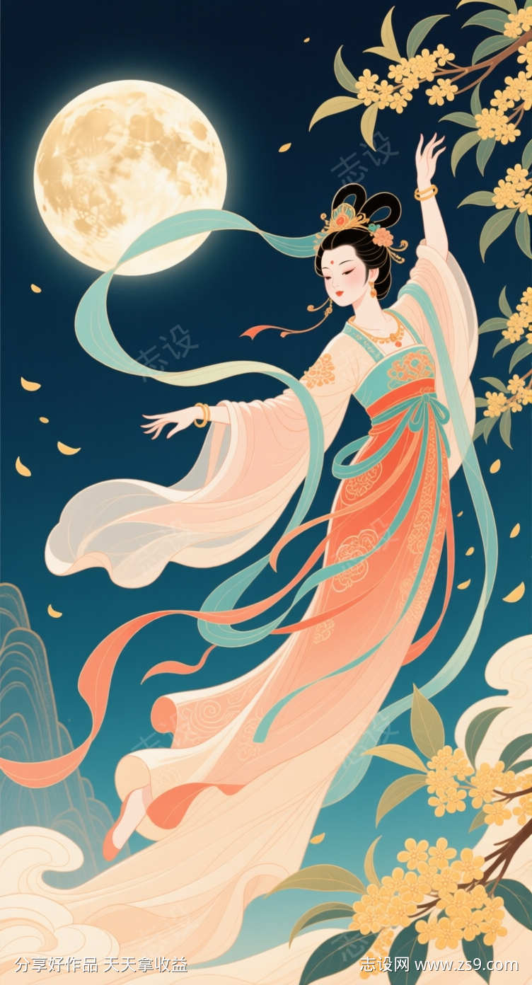 中秋节嫦娥奔月插画