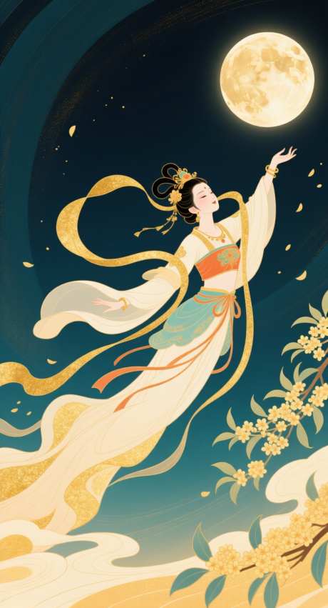 中秋节嫦娥奔月插画_AI图片下载_采样_752X1392像素-桂花,月亮,嫦娥奔月-作品编号:2025091513084038-志˒设ˈ̹网