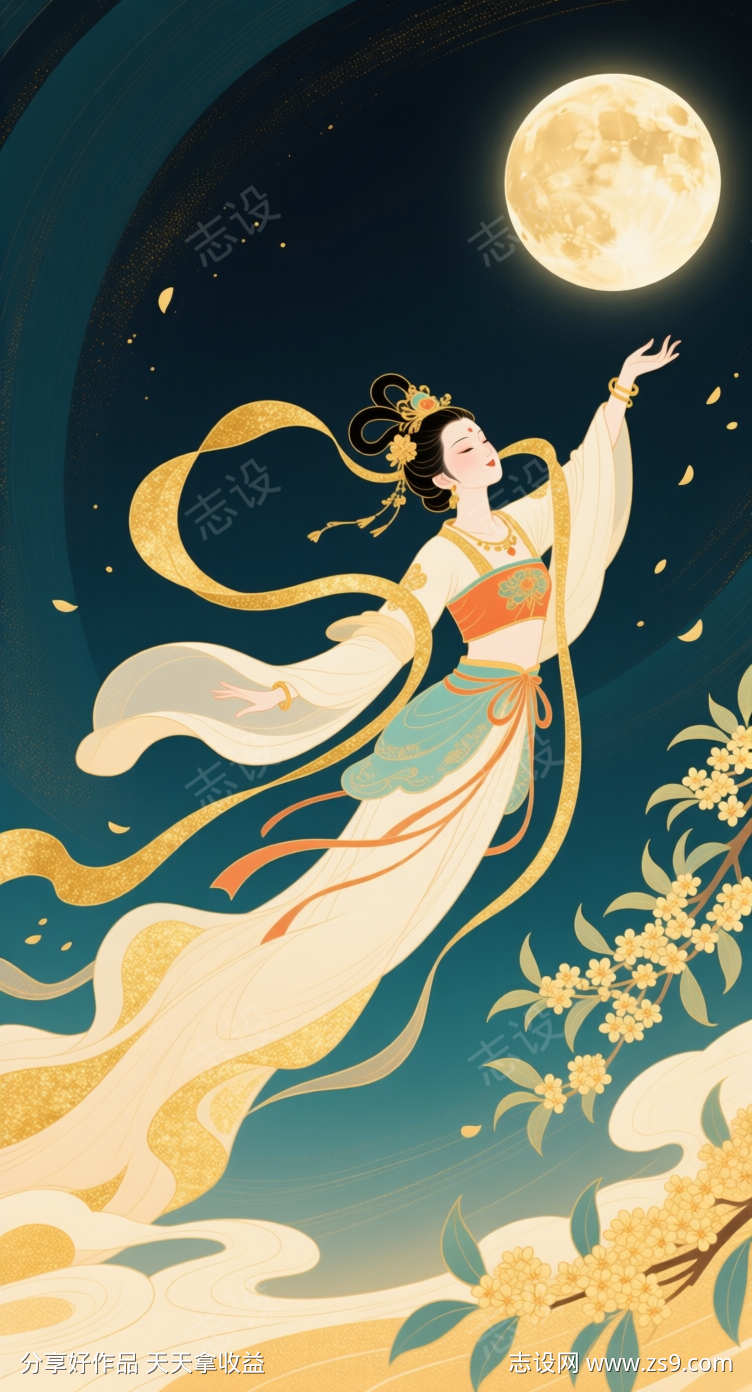 中秋节嫦娥奔月插画