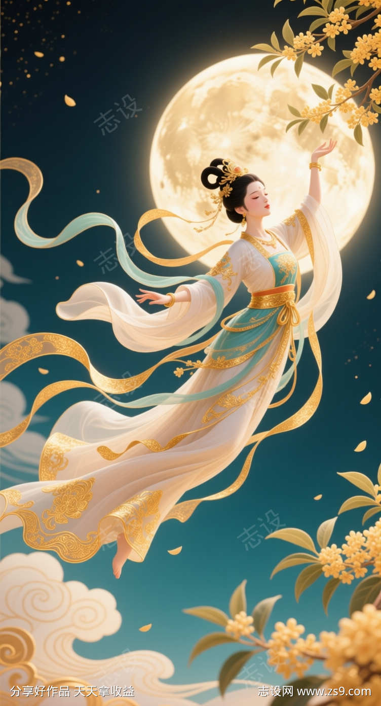 3D中秋节嫦娥奔月插画