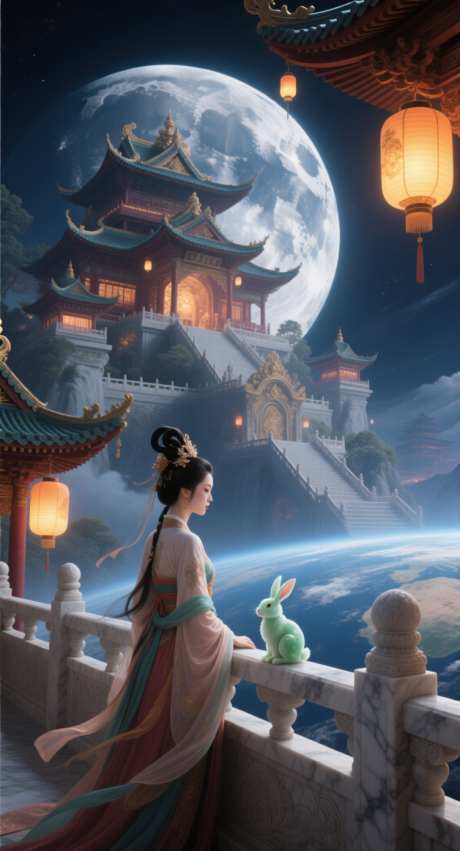 中秋风格插画_AI图片下载_采样_752X1392像素-古建筑,月亮,嫦娥-作品编号:2025091515198770-志ˇ设′网