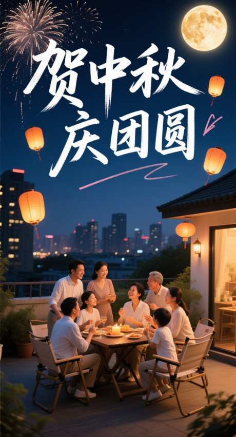 祝中秋庆团圆_AI图片下载_采样_752X1392像素-天台,庭院,月亮-作品编号:2025091515389851-志͵设′网