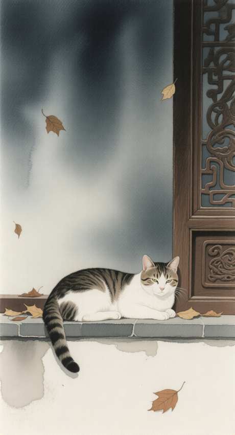 安逸的小猫_AI图片下载_采样_752X1392像素-秋天,宁静,水彩小猫-作品编号:2025091518273670-志ˆ设ˈ̹网