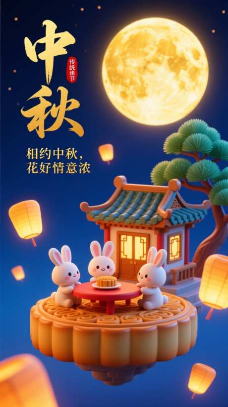 卡通风格中秋节日插画海报背景_AI图片下载_dpmpp_2m采样_720X1280像素-海报,插画,节日-作品编号:2025091608592348-志’设ˇ网
