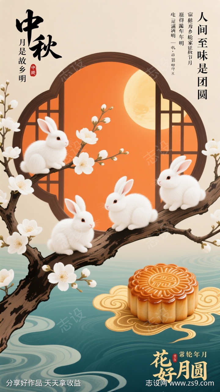 国潮中秋节插画海报背景