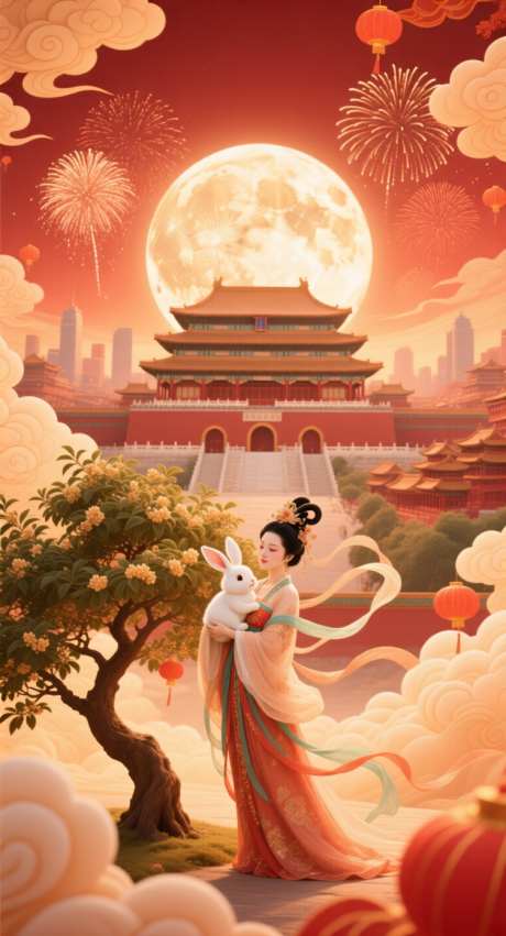 中秋佳节海报_AI图片下载_采样_752X1392像素-中式,中国风,嫦娥玉兔-作品编号:2025091609073580-志,设`网