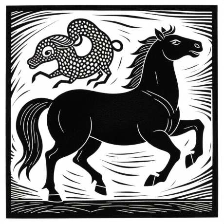 十二生肖马黑白版画_AI图片下载_euler采样_1024X1024像素-版画,十二生肖,黑白-作品编号:2025091613164846-志˱设˜网