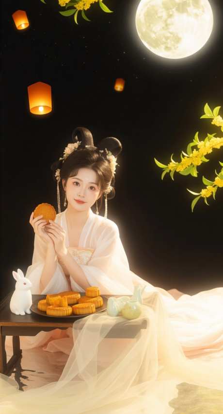 嫦娥拿着月饼_AI图片下载_采样_752X1392像素-兔子,嫦娥,月亮-作品编号:2025091609206221-志˓设˙网