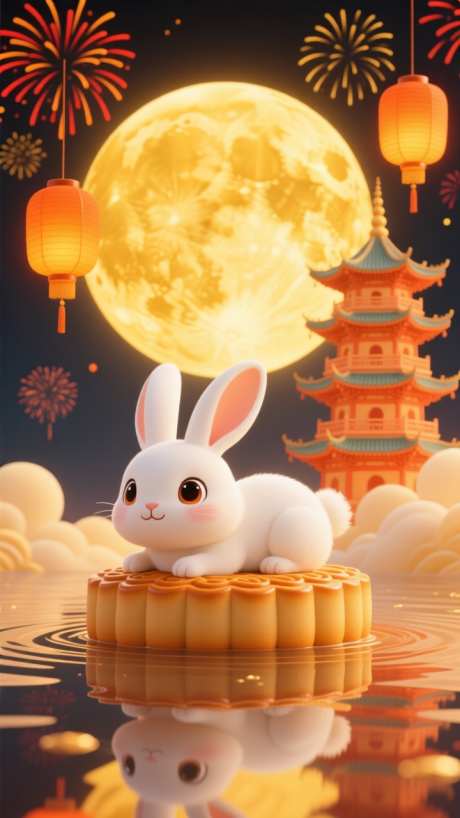 中秋望月图_AI图片下载_euler采样_720X1280像素-圆月,月饼,兔子-作品编号:2025091610117287-志˓设˓网