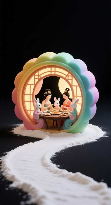 月饼屋里聚餐_AI图片下载_采样_752X1392像素-兔子,中秋节,面粉-作品编号:2025091610154087-志˯设,网