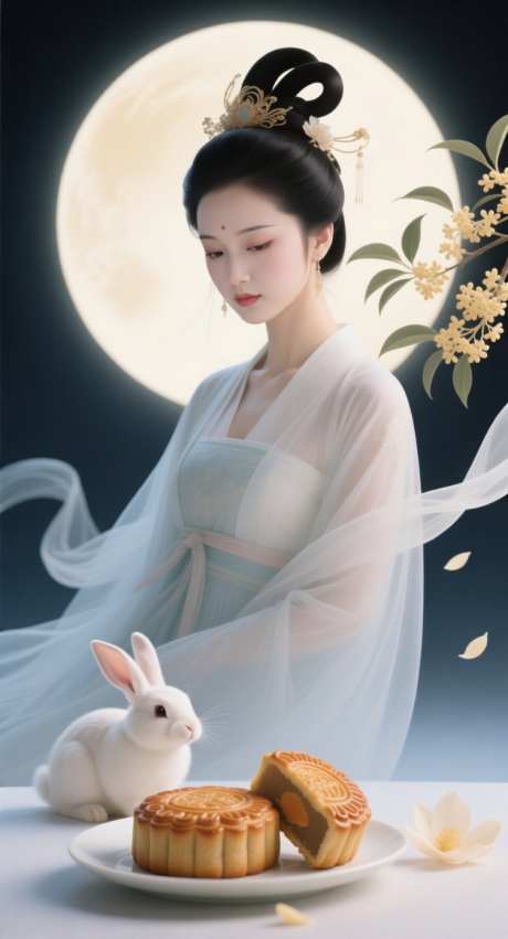 嫦娥与月兔_AI图片下载_采样_752X1392像素-中秋节,月亮,月饼-作品编号:2025091610181223-志‘设·网
