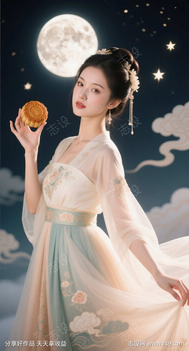 手拿月饼的美女