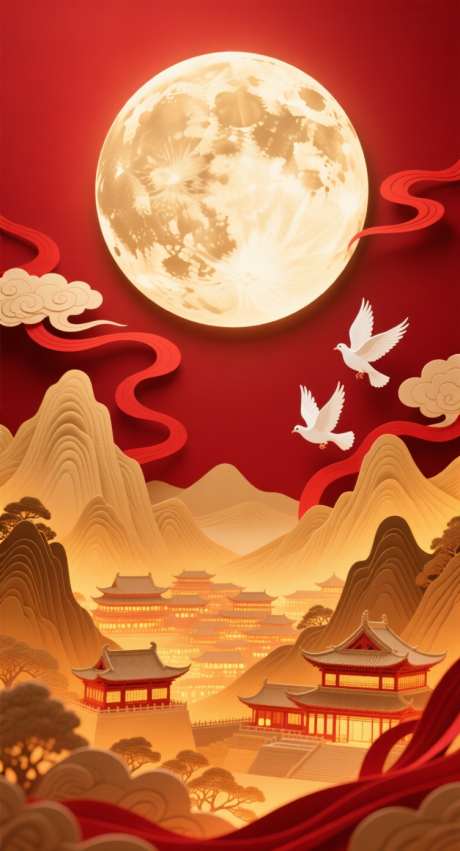 中秋纸雕艺术_AI图片下载_采样_752X1392像素-鸽子,国潮,飘带-作品编号:2025091611095378-志·设˱网