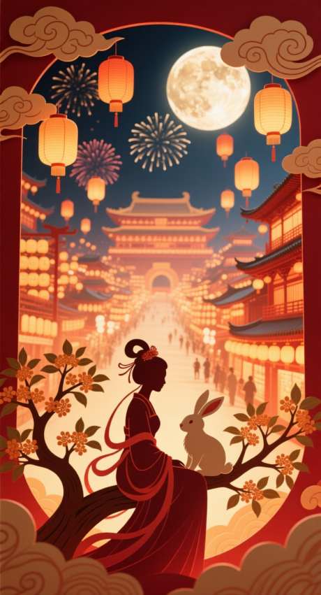 中秋大唐不夜城_AI图片下载_采样_752X1392像素-兔子,嫦娥,纸雕-作品编号:2025091611124291-志ˉ设ˌ网