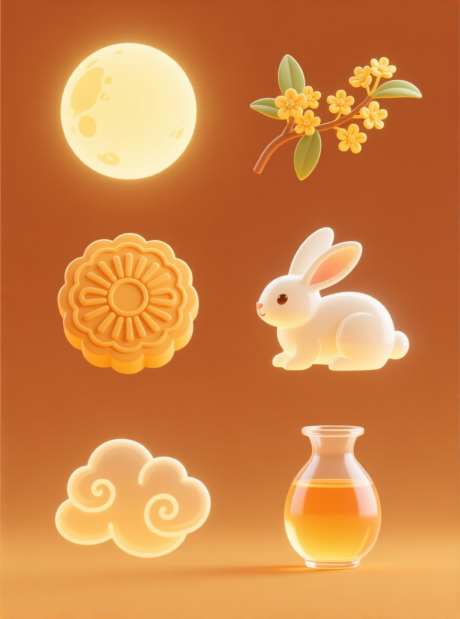 中秋节元素图标_AI图片下载_采样_880X1184像素-祥云,兔子,桂花-作品编号:2025091611222949-志‘设,网