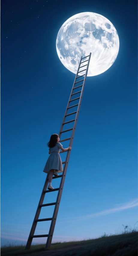 爬上月球幻想_AI图片下载_采样_752X1392像素-梯子,中秋节,月亮-作品编号:2025091615229666-志ˈ̹设.网