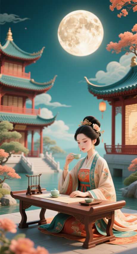 中秋节插画_AI图片下载_采样_752X1392像素-亭台楼阁,月亮,插画-作品编号:2025091615481713-志·设′网