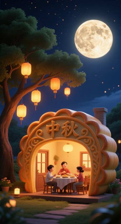 中秋月饼屋_AI图片下载_采样_752X1392像素-月亮,月饼屋,月饼-作品编号:2025091616075911-志˰设′网