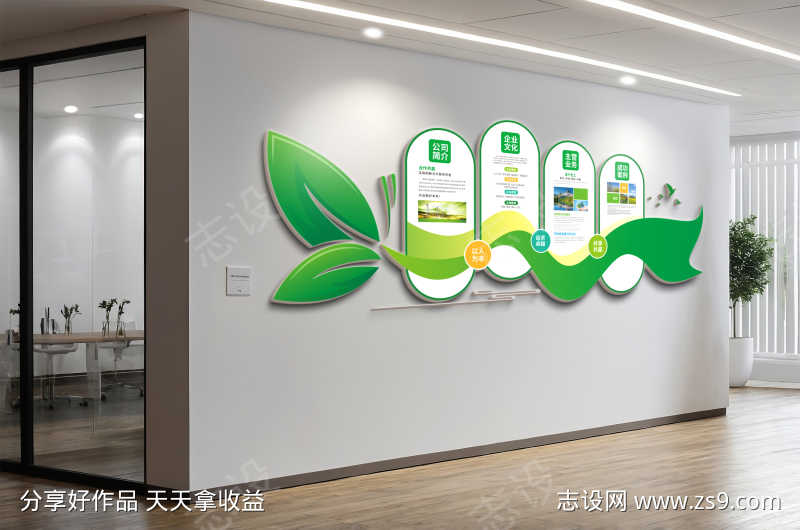 创意绿色环保企业简介文化墙