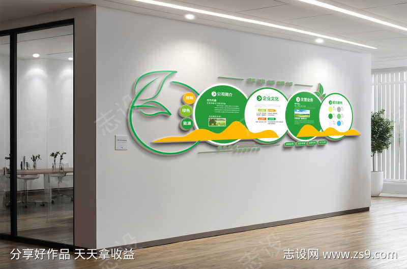 创意绿色环保企业简介文化墙