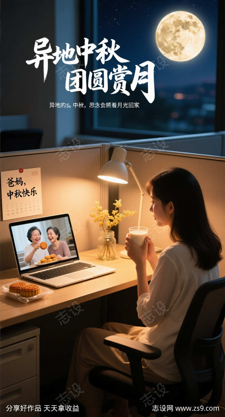 异地中秋团圆赏月海报