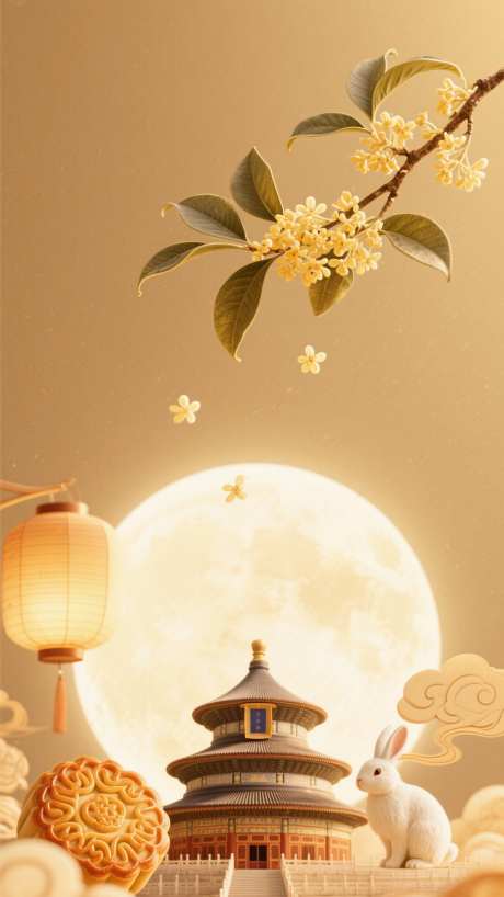 中秋节背景_AI图片下载_采样_1152X2048像素-玉兔,桂花,背景-作品编号:2025091708201984-志ˇ设˙网
