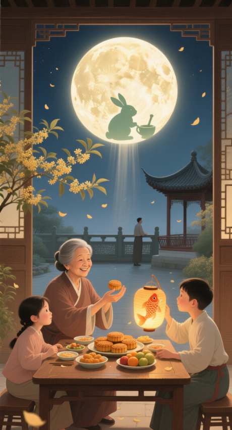 月圆人团圆_AI图片下载_采样_752X1392像素-月亮,月饼,插画-作品编号:2025091708205669-志’设‘网