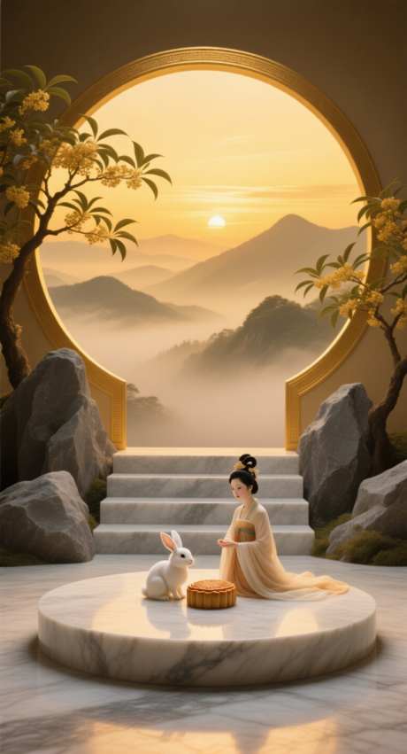 中秋节电商展台_AI图片下载_采样_752X1392像素-月饼,兔子,电商-作品编号:2025091709184518-志′设ˈ̹网