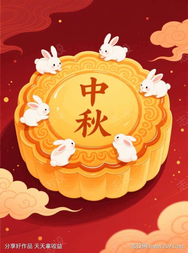 可爱月饼插画