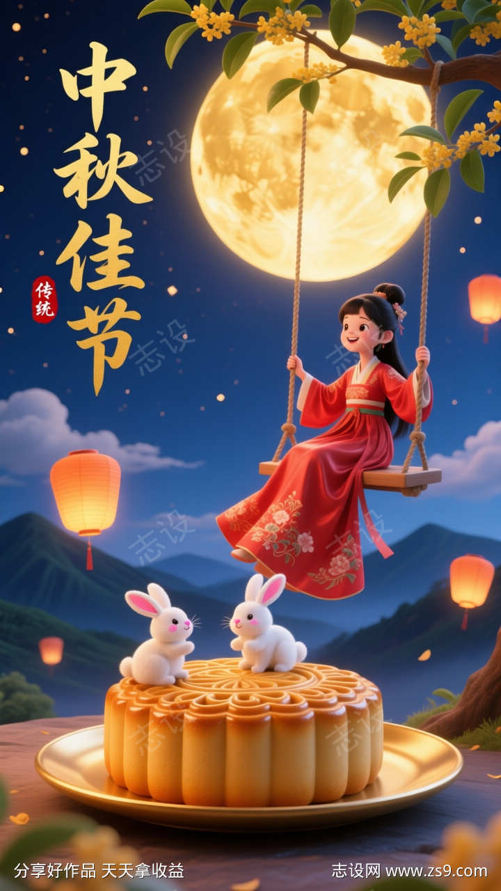 3D中秋佳节写实插画