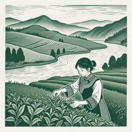 绿色线稿山水茶园手绘_AI图片下载_euler采样_1024X1024像素-绿茶,信阳,毛尖-作品编号:2025091810241742-志˱设,网