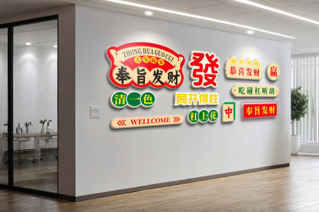 卡通麻将馆棋牌室发财麻将文化墙_源文件下载_CDR格式_3000X1989像素-麻将,发财,棋牌室-作品编号:2025091917096126-志˜设‘网