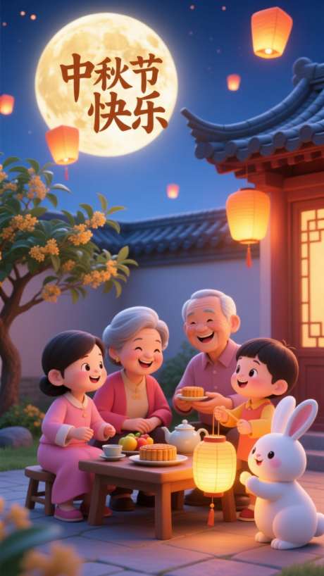 中秋节海报3D风_AI图片下载_euler采样_720X1280像素-兔子,家人,团圆-作品编号:2025091818189621-志͵设`网