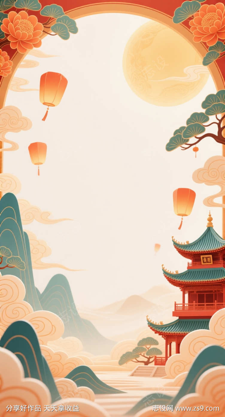 中秋节国庆节插画背景