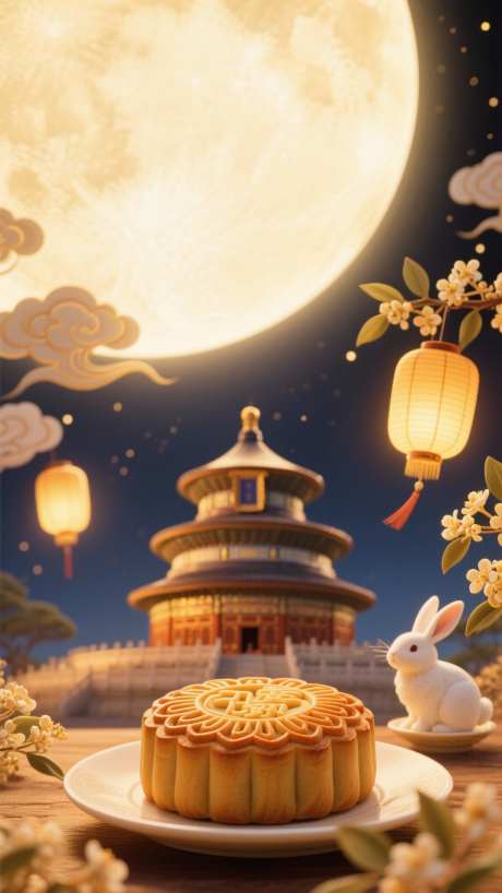 中秋天坛玉兔_AI图片下载_采样_1152X2048像素-祥云,桂花,玉兔-作品编号:2025092008264872-志˙设`网