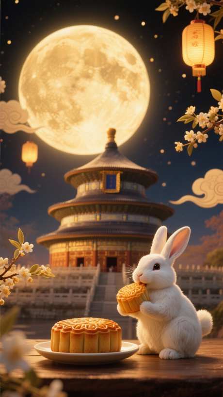 中秋玉兔月饼_AI图片下载_采样_1152X2048像素-云朵,灯笼,天坛-作品编号:2025092008279936-志˱设˰网