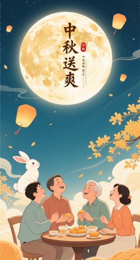 中秋送爽过团圆节_AI图片下载_采样_752X1392像素-海报,孔明灯,团圆-作品编号:2025092018428641-志͵设’网