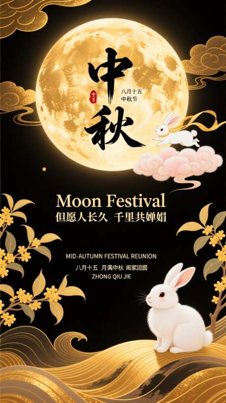 黑金质感国潮中秋节日插画海报_AI图片下载_dpmpp_2m采样_720X1280像素-插画,节日,中秋-作品编号:2025092018485993-志‘设·网