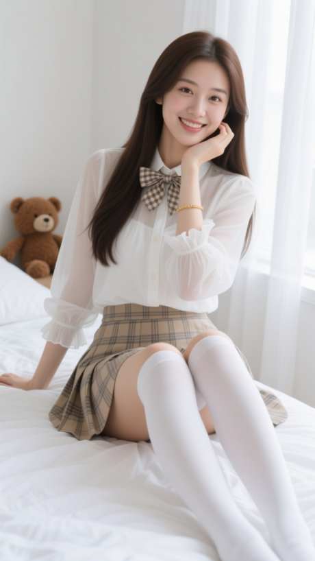 坐在床上的清新可爱美女写真摄影_AI图片下载_dpmpp_2m采样_720X1280像素-家居,室内,摄影-作品编号:2025092018506298-志ˉ设·网