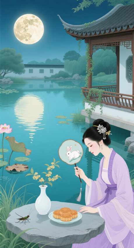 古风古典园林中秋赏月海报_AI图片下载_采样_752X1392像素-古典园林江南,插画国风风格,古典风格-作品编号:2025092120423435-志˓设ʹ֣֤֚֫֗ׄ网