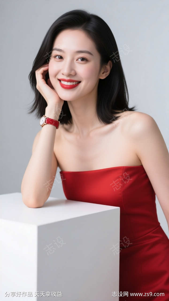 红裙美女模特展台实拍摄影