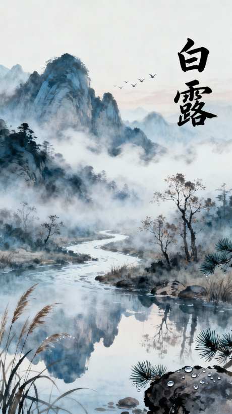 二十四节气白露_AI图片下载_euler采样_1440X2560像素-水墨画,山水画,中国风-作品编号:2025092210056088-志·设˜网