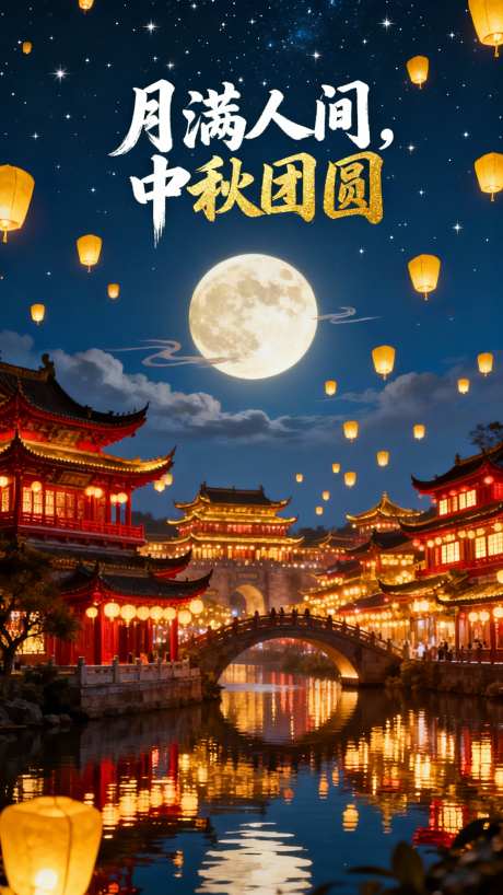 中秋团圆哟_AI图片下载_euler采样_1440X2560像素-灯火通明,中秋节,夜景-作品编号:2025092211521564-志˯设˜网