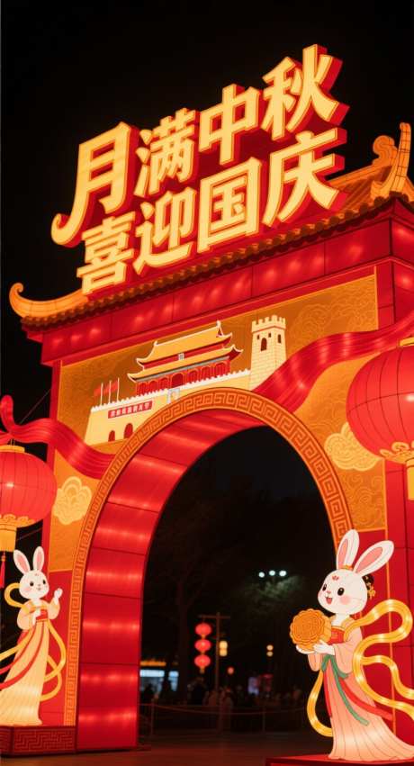 中秋国庆节拱门_AI图片下载_采样_752X1392像素-节日,插画,玉兔嫦娥-作品编号:2025092211528729-志˙设͵网