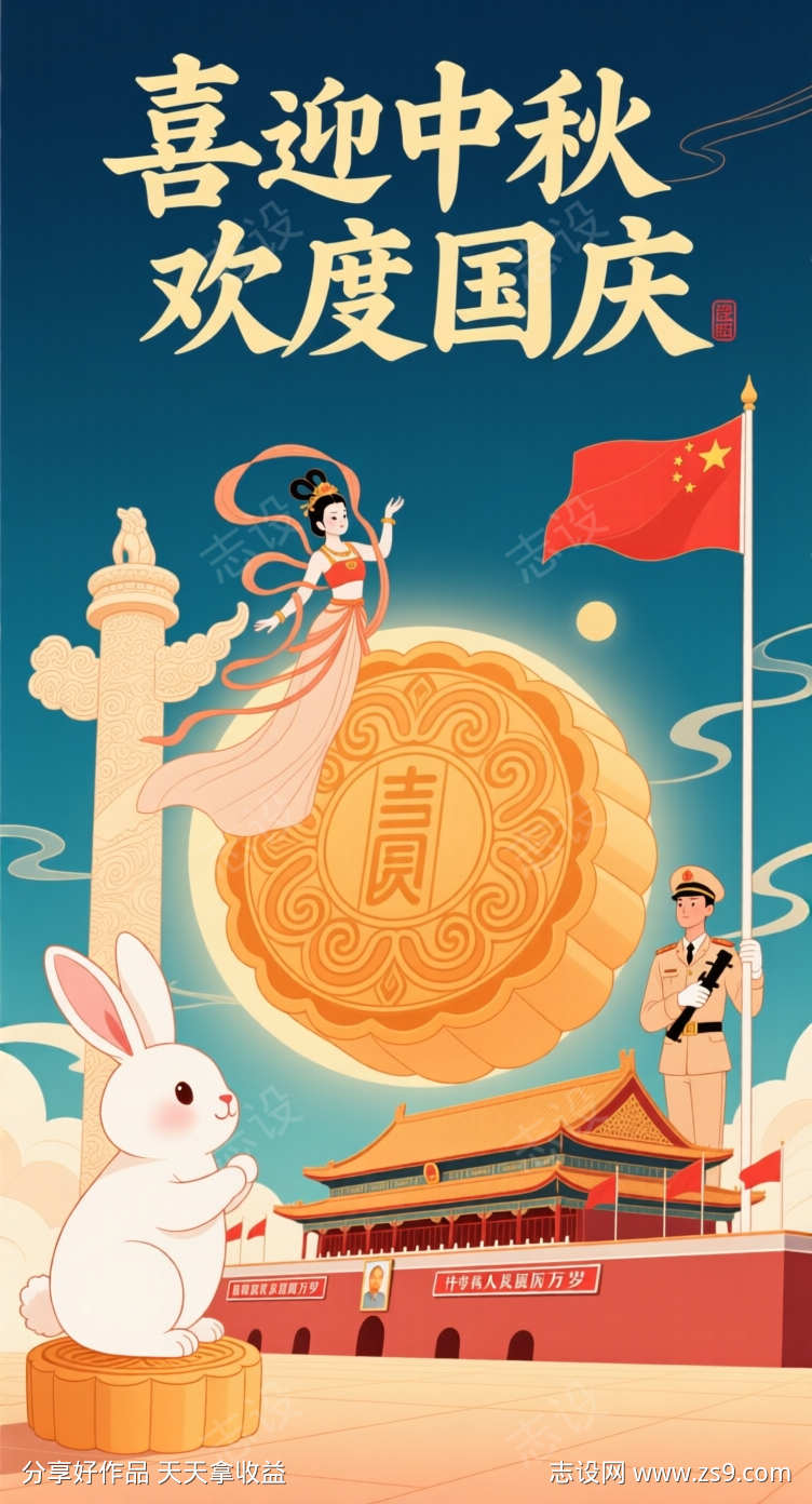 喜迎中秋欢度国庆海报