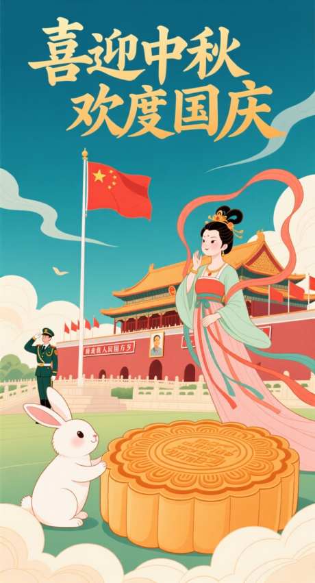 喜迎中秋欢度国庆海报_AI图片下载_采样_752X1392像素-天安门,嫦娥,月饼-作品编号:2025092211533945-志,设`网