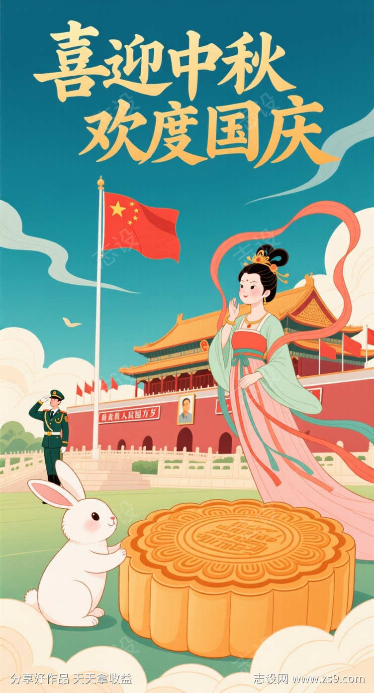 喜迎中秋欢度国庆海报