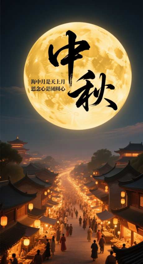 中秋意团圆_AI图片下载_采样_752X1392像素-中国风,月亮,街道-作品编号:2025092211548913-志.设`网